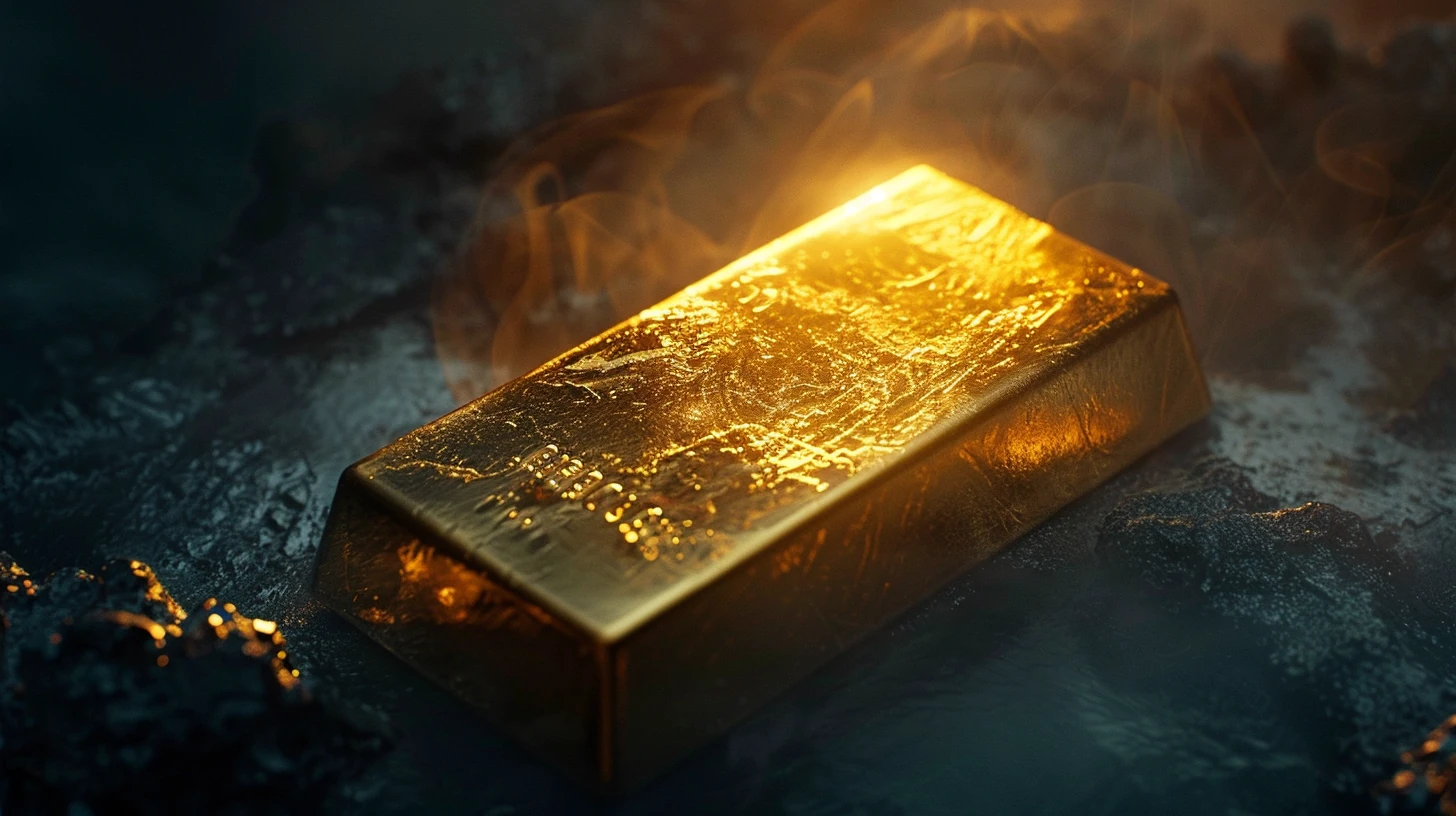 Barra de ouro solitária em luz divina e atmosfera sagrada