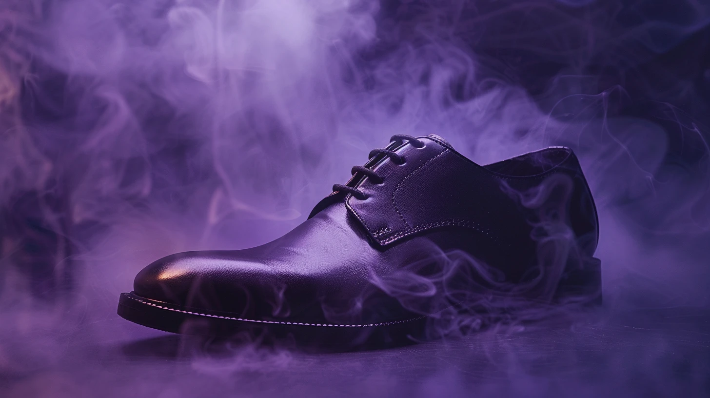 Sapato preto elegante em cenário onírico escuro e poderoso