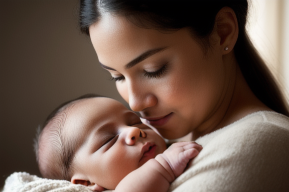 Mother cradling her newborn baby