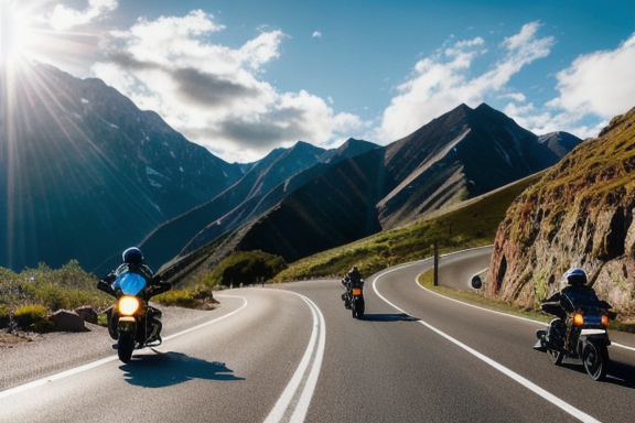 Group of motorcyclists riding through a scenic mountain road