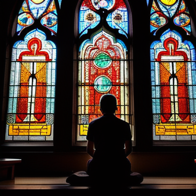 Person in contemplation in a church