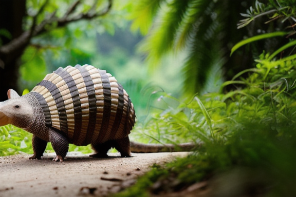 Person observing an armadillo in nature