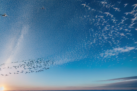 Passarinhos voando pelo céu