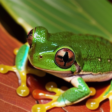 A beautiful green tree frog perched on a leaf