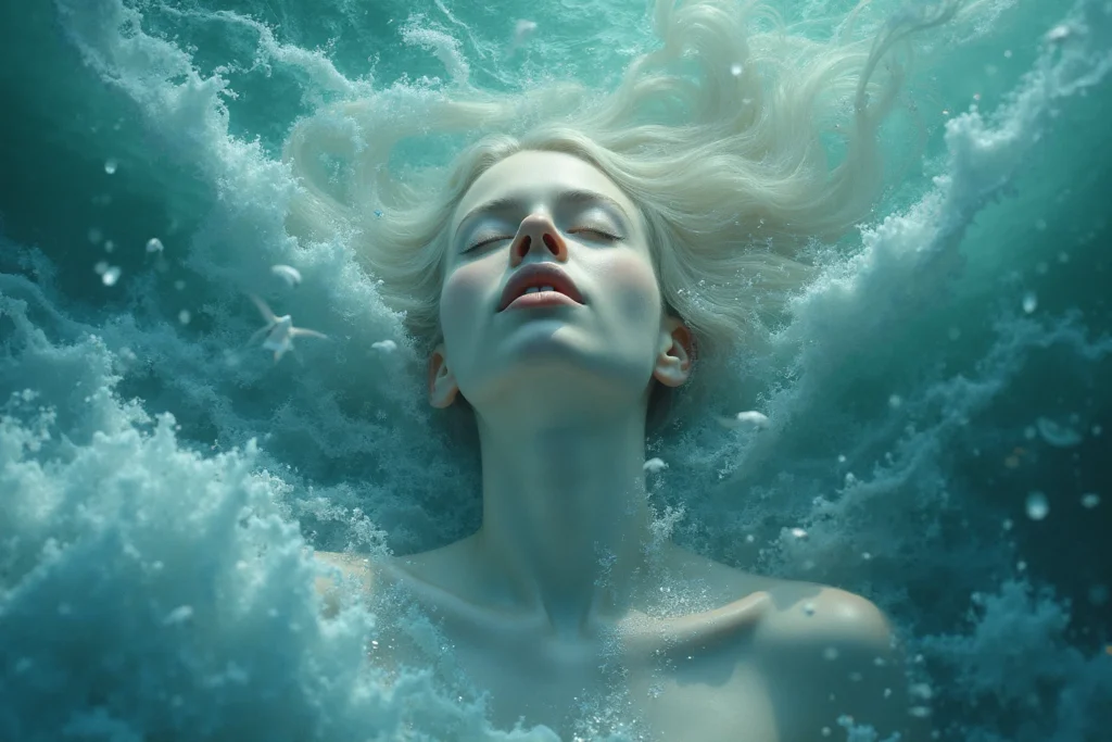 Mulher dormindo em cima da água