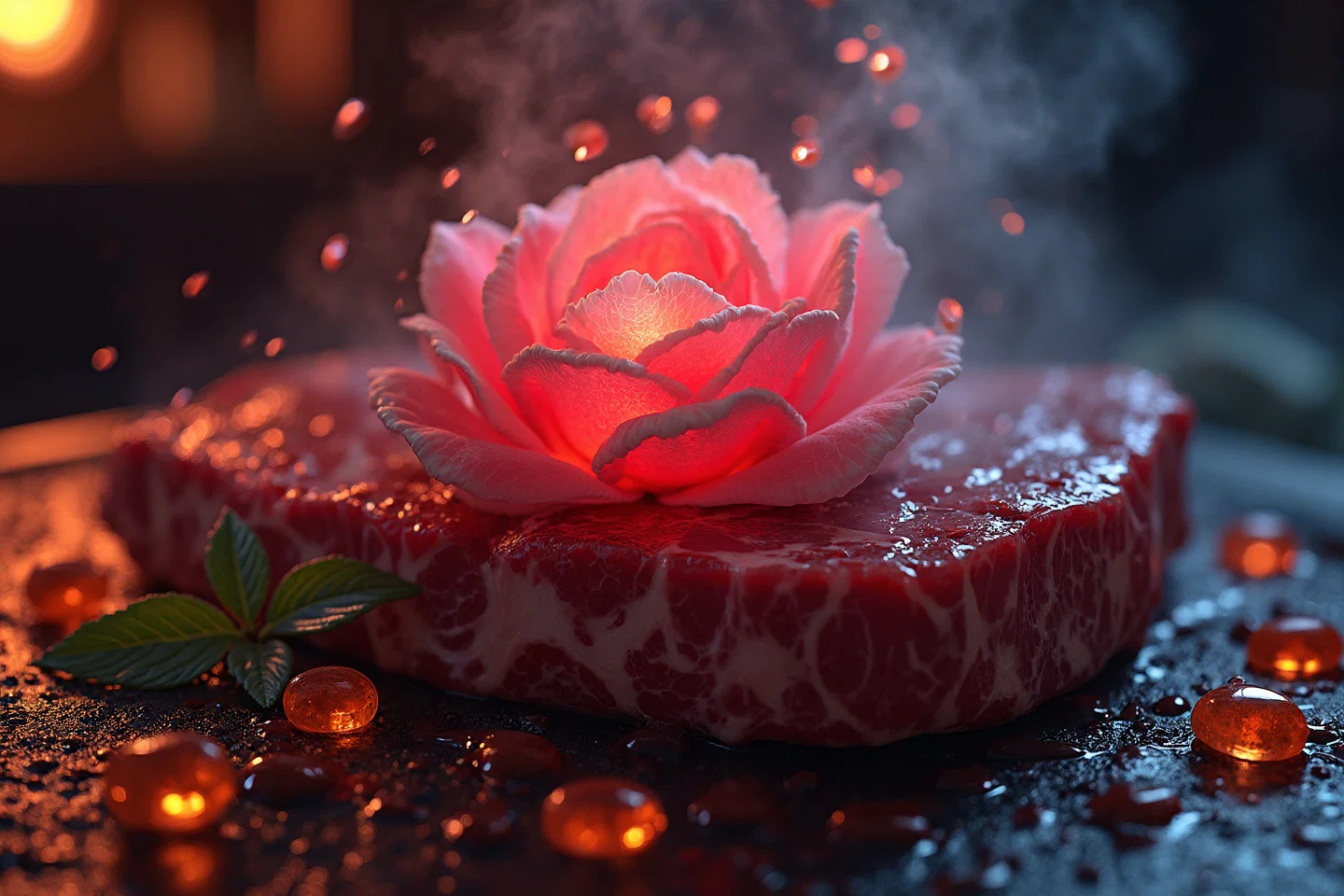 Carne crua com flor acima